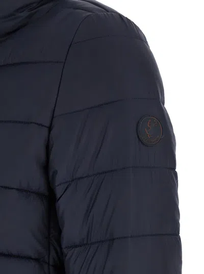 Save The Duck 'lydia' Blue Down Jacket With High Neck And Logo Patch On The Sleeve In Tech Fabric Woman In Black