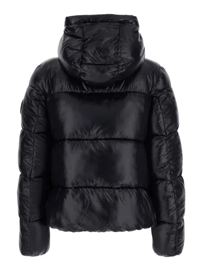 Save The Duck Biddy Black Down Jacket With Hood And Logo Patch On The Sleeve In Tech Fabric Man In Black