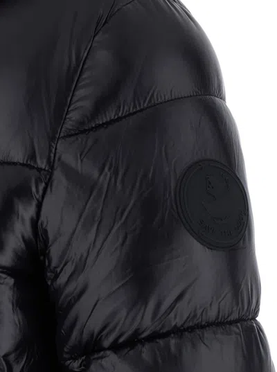 Save The Duck Biddy Black Down Jacket With Hood And Logo Patch On The Sleeve In Tech Fabric Man In Black