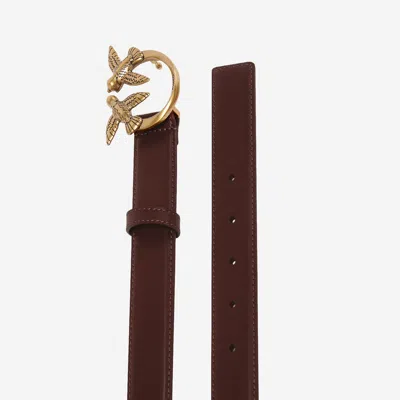 Pinko Leather Belt With Logo In Brown
