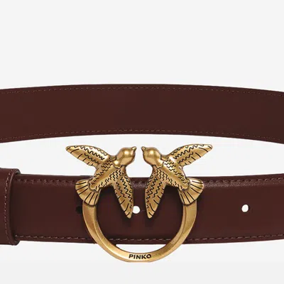 Pinko Leather Belt With Logo In Brown