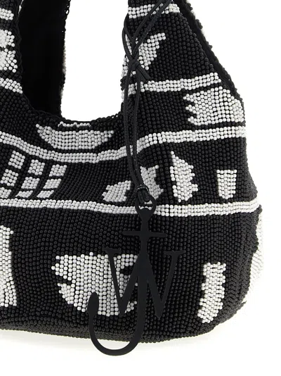 Jw Anderson Mini Beaded Shoulder Bag With Abstract Patterns In Black