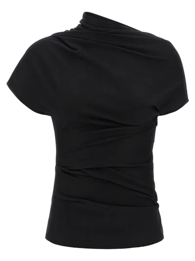 Entire Studios Flap Draped Short-sleeve Top In Black