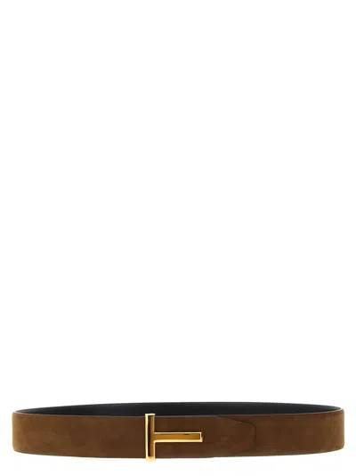 Tom Ford Multicolor Textured Reversible Buckle Belt In Brown