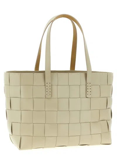 Dragon Diffusion Box Weave Basket Tote In Beige Leather In Sand