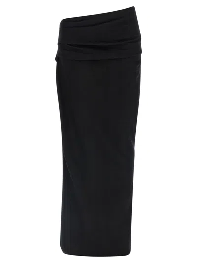 Entire Studios Stretch Wool Midi Skirt With Draped Detailing In Black