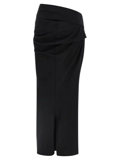 Entire Studios Stretch Wool Midi Skirt With Draped Detailing In Black