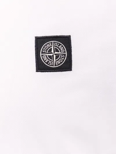 Stone Island Contrasting Trim Logo Patch Cotton Blend Polo Shirt In White