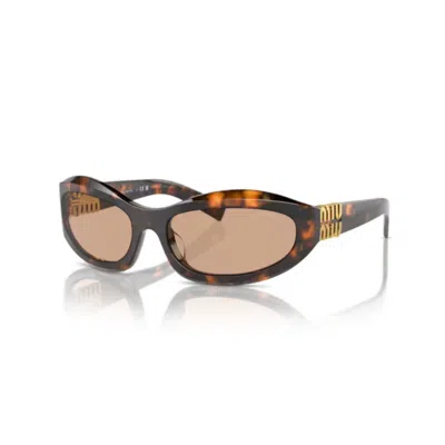 Miu Miu Cat-eye Sunglasses With Glossy Finish And Distinctive Detailing In Brown