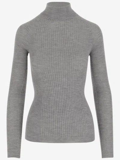 Sa Su Phi Long Sleeve Mock Neck Knitwear Top In Gray