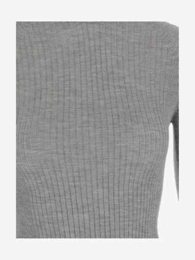 Sa Su Phi Long Sleeve Mock Neck Knitwear Top In Gray