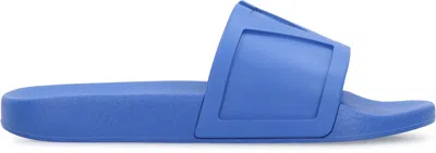 Valentino Garavani Wide Strap Open Toe Rubber Slides In Blue