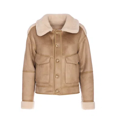 Urbancode Cream Reversible Jacket With Synthetic Sheepskin In Brown