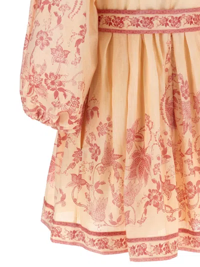 Zimmermann Beige Lucky Printed Mini Dress In Pink