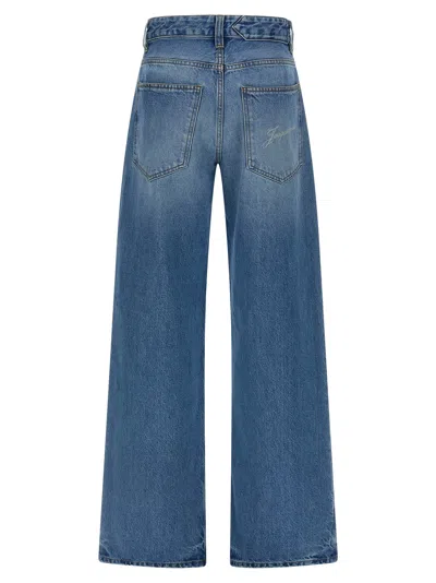 Jacquemus Wide Leg High Rise Jeans With Contrast Stitching In Blue