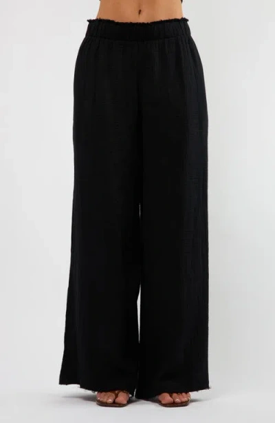 Viens Avec Moi Crinkle Cotton Gauze Wide Leg Pants In Black