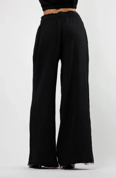 Viens Avec Moi Crinkle Cotton Gauze Wide Leg Pants In Black