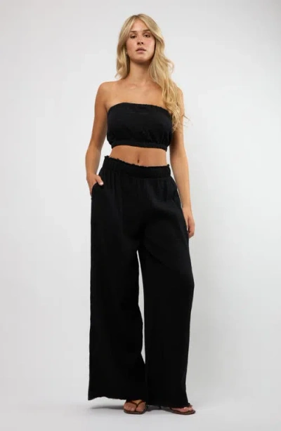 Viens Avec Moi Crinkle Cotton Gauze Wide Leg Pants In Black