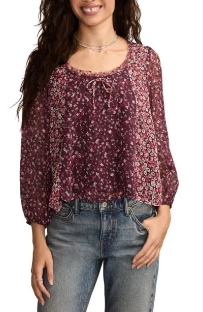 Lucky Brand Women's Print Mix Swing Top In Burgundy