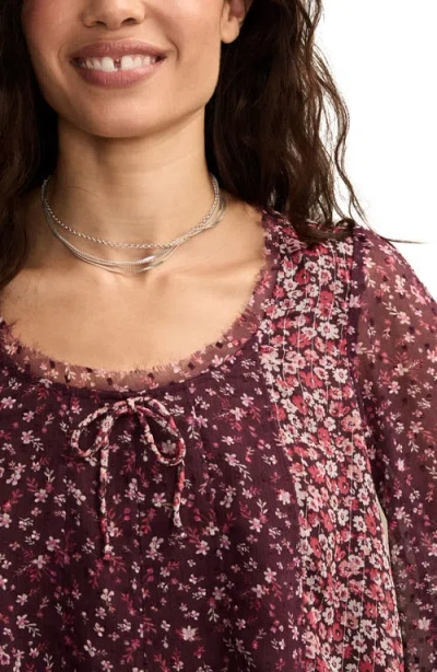 Lucky Brand Women's Print Mix Swing Top In Burgundy