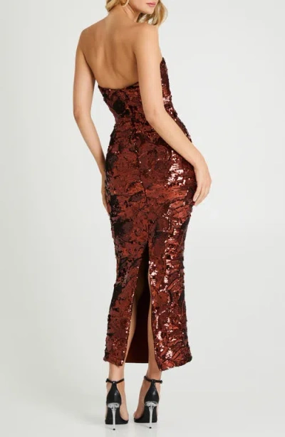 Helsi Leslie Pattern Sequin Strapless Gown In Brown