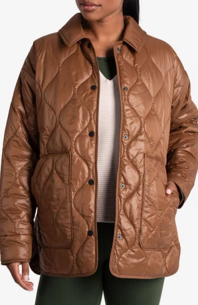 Lole The Quilted Water Repellent Nylon Shacket In Brown