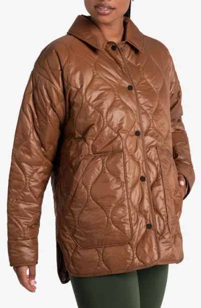 Lole The Quilted Water Repellent Nylon Shacket In Brown
