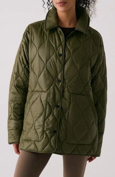 Lole The Quilted Water Repellent Nylon Shacket In Green