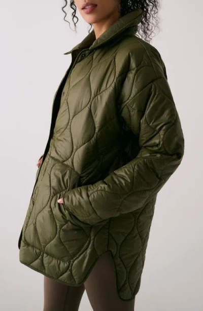 Lole The Quilted Water Repellent Nylon Shacket In Green