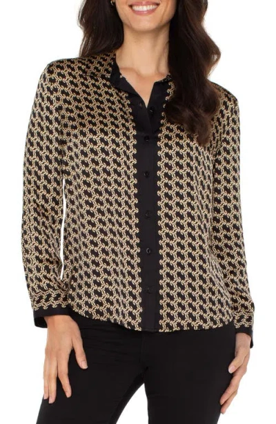 Liverpool Los Angeles Abstract Print Button-up Shirt In Brown