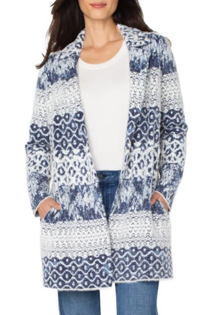 Liverpool Los Angeles Open Front Mixed Print Cardigan In Blue