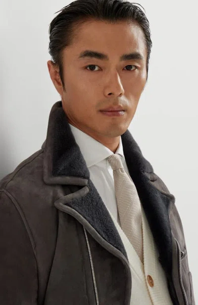 Brunello Cucinelli Shearling Biker Jacket In Gray