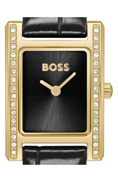 Hugo Boss Boss Lucy Precious Rectangular Watch, 18.5mm In Black