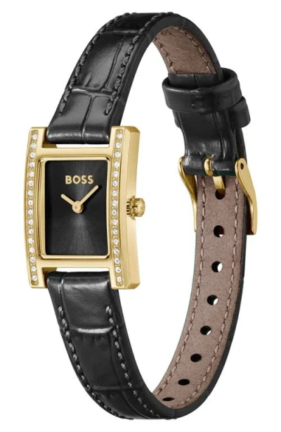 Hugo Boss Boss Lucy Precious Rectangular Watch, 18.5mm In Black