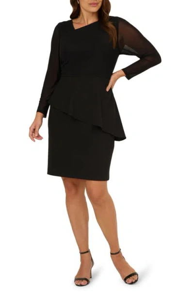 Adrianna Papell Plus Size Long Sleeve Asymmetrical Peplum Sheath Dress In Black