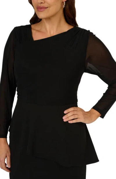 Adrianna Papell Plus Size Long Sleeve Asymmetrical Peplum Sheath Dress In Black