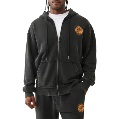 True Religion Tiger Vintage Zipper Hoodie In Black