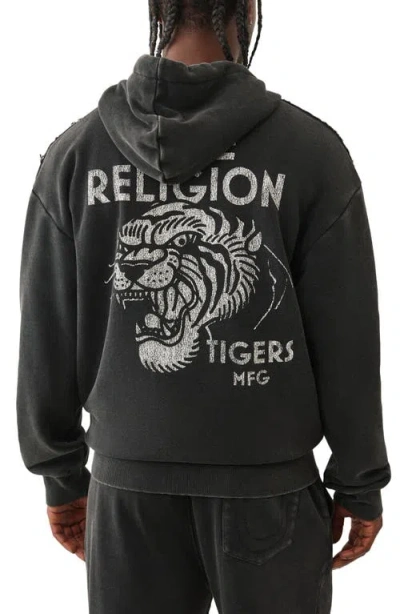 True Religion Tiger Vintage Zipper Hoodie In Black