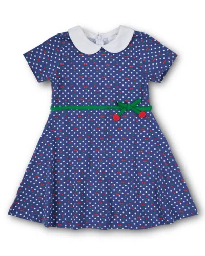 Florence Eiseman Polka Dot Cherry Printed Knit Dress In Blue