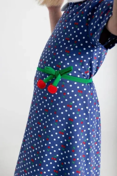 Florence Eiseman Polka Dot Cherry Printed Knit Dress In Blue