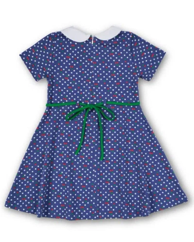 Florence Eiseman Polka Dot Cherry Printed Knit Dress In Blue