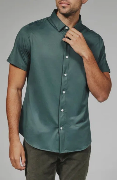 7 Diamonds Owen Solid Short Sleeve Performance Button-up Shirt In Green