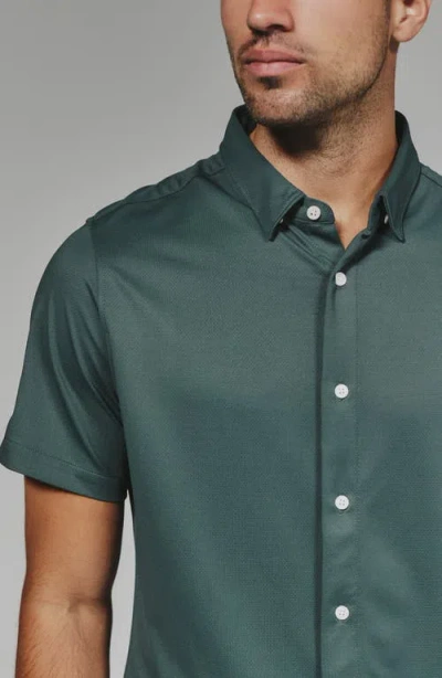 7 Diamonds Owen Solid Short Sleeve Performance Button-up Shirt In Green