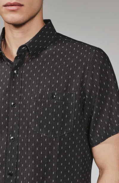 7 Diamonds Renzo Textured Geo Pattern Short Sleeve Stretch Button-up Shirt In Black