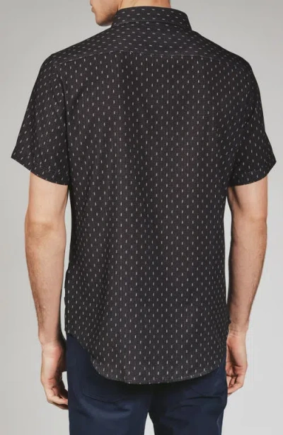 7 Diamonds Renzo Textured Geo Pattern Short Sleeve Stretch Button-up Shirt In Black