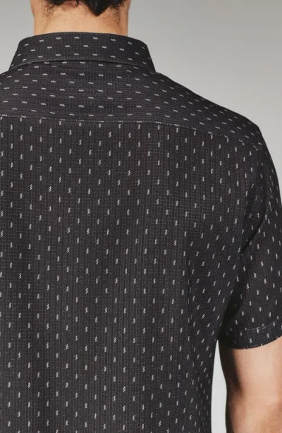 7 Diamonds Renzo Textured Geo Pattern Short Sleeve Stretch Button-up Shirt In Black