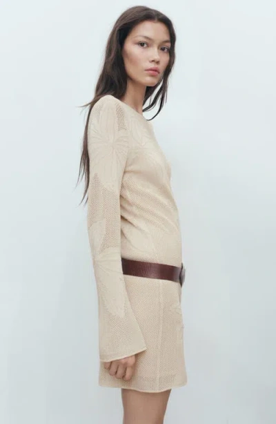 Mango Floral Crochet Dress Beige In Neutral