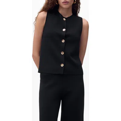Mango Knitted High Neck Vest With Gold Buttons In Black