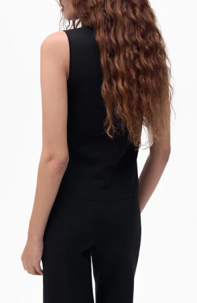 Mango Knitted High Neck Vest With Gold Buttons In Black