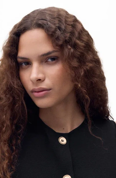 Mango Knitted High Neck Vest With Gold Buttons In Black